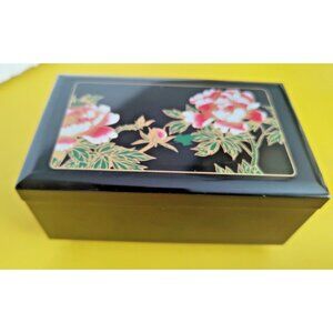 Otagiri Lacquered Musical Jewelry Box Floral Design 5 1/4" x 3 1/4"